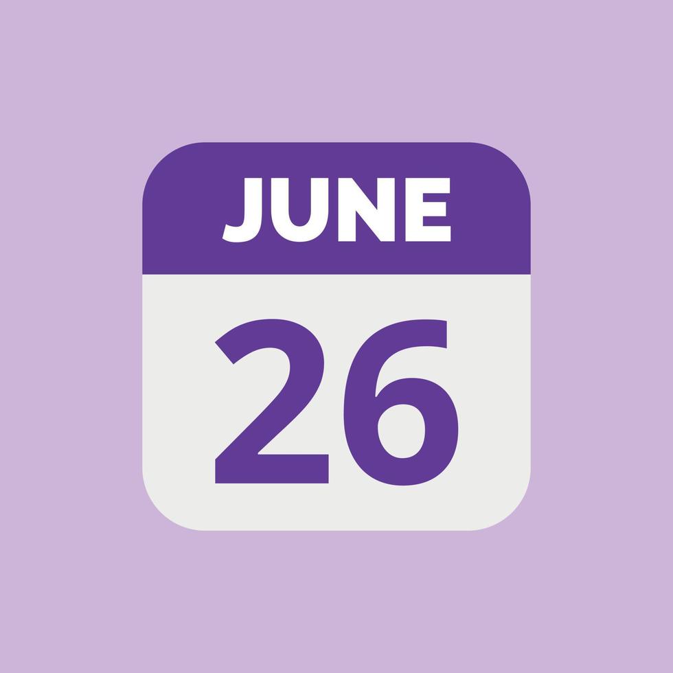 26 de junio calendario fecha icono vector