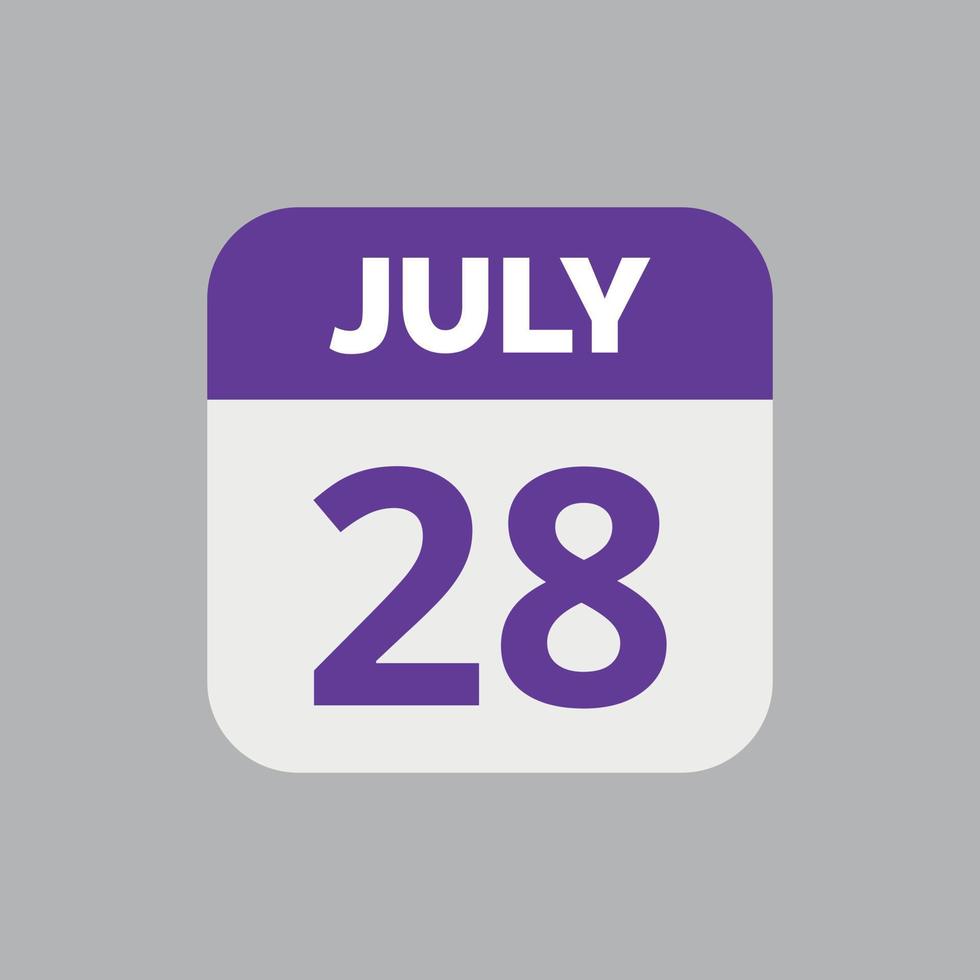 July 28 Calendar Date Icon vector