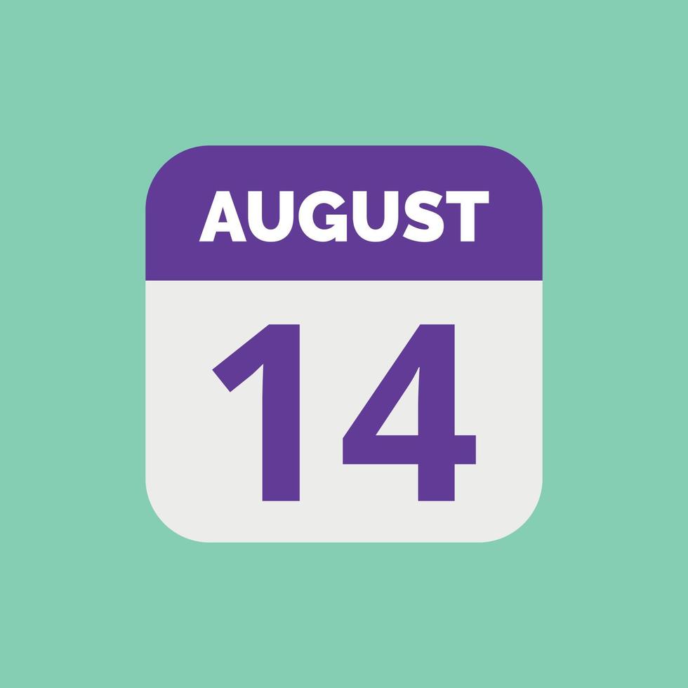 August 14 Calendar Date Icon vector