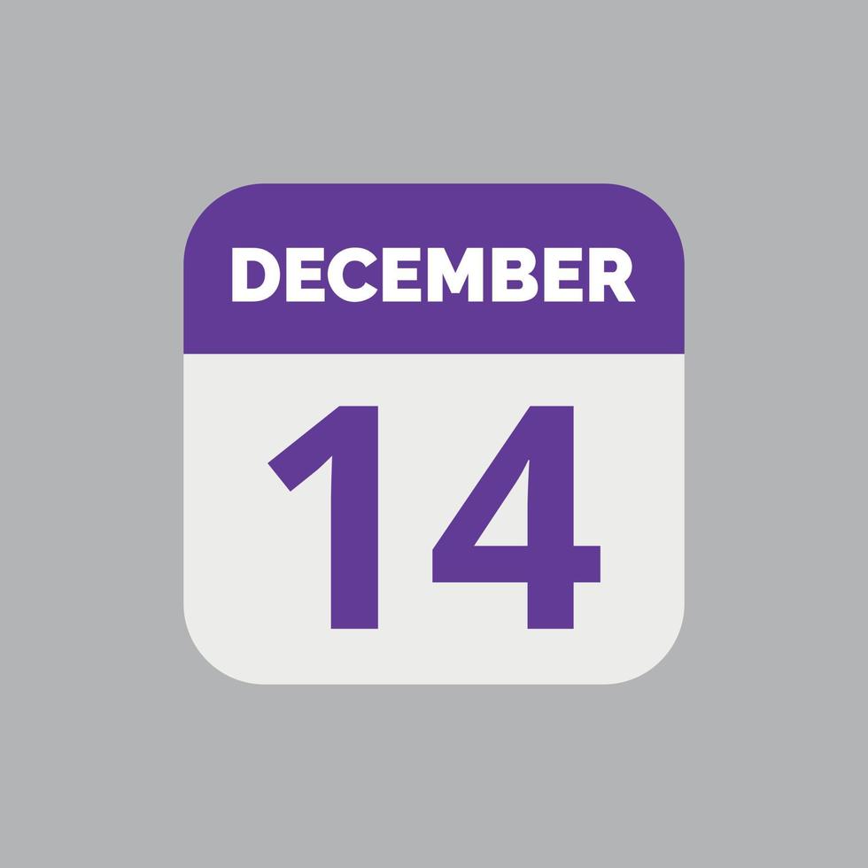 icono de fecha de calendario del 14 de diciembre vector