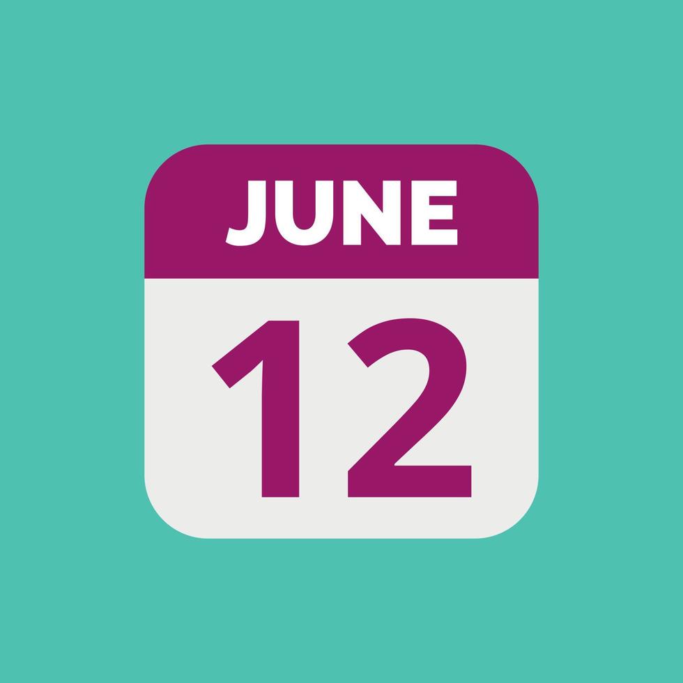 June 12 Calendar Date Icon vector