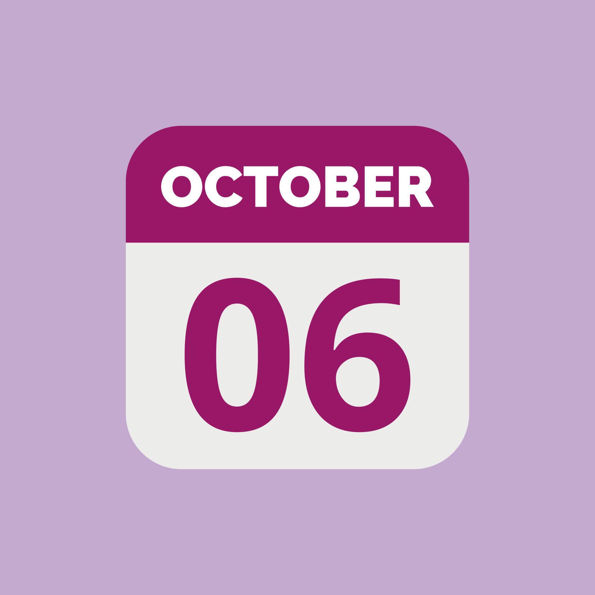 October 6 Calendar Date Icon 23202930 Vector Art at Vecteezy