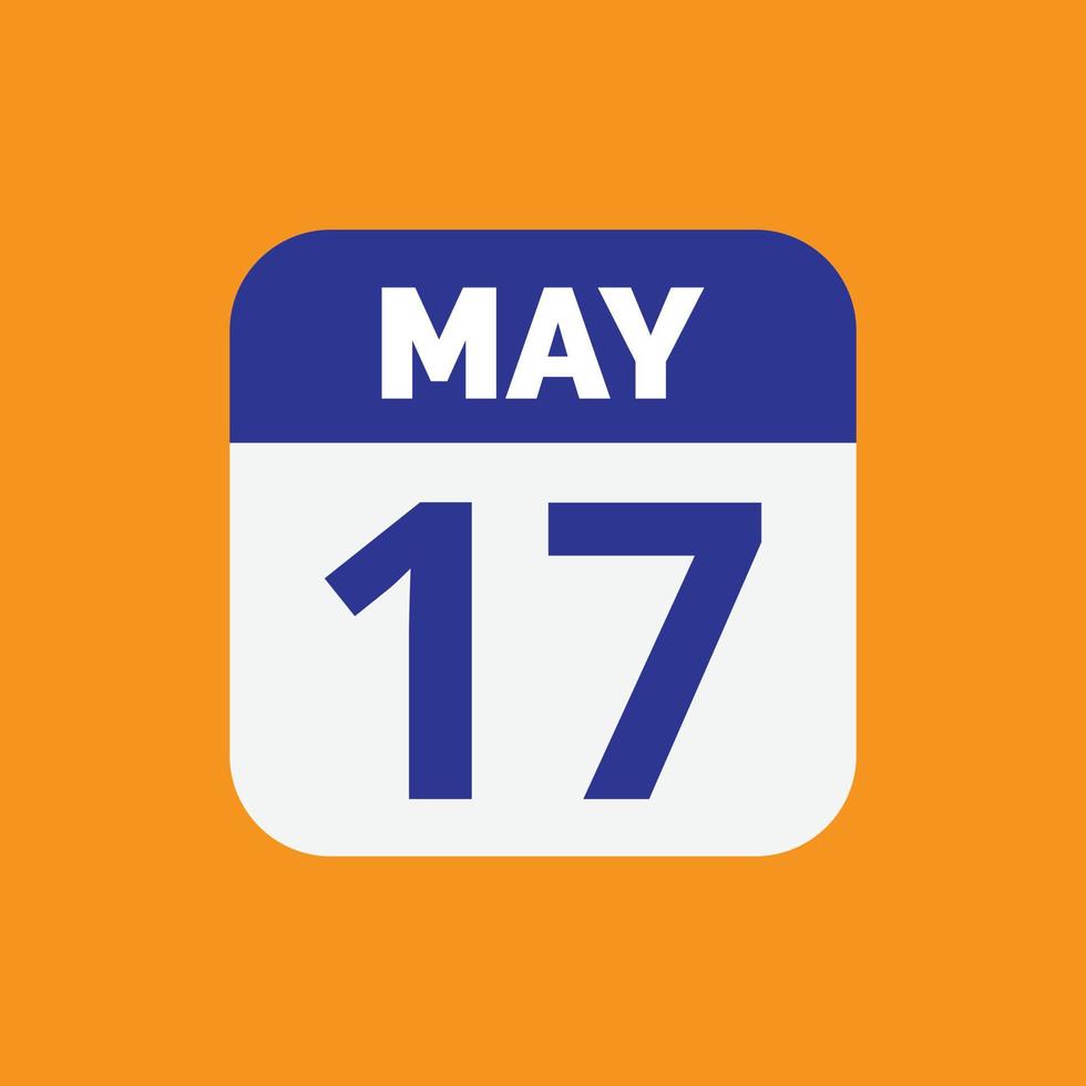 icono de fecha de calendario del 17 de mayo vector