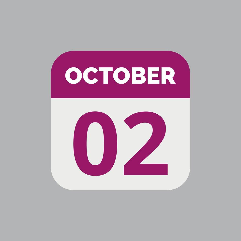 icono de fecha de calendario del 2 de octubre vector