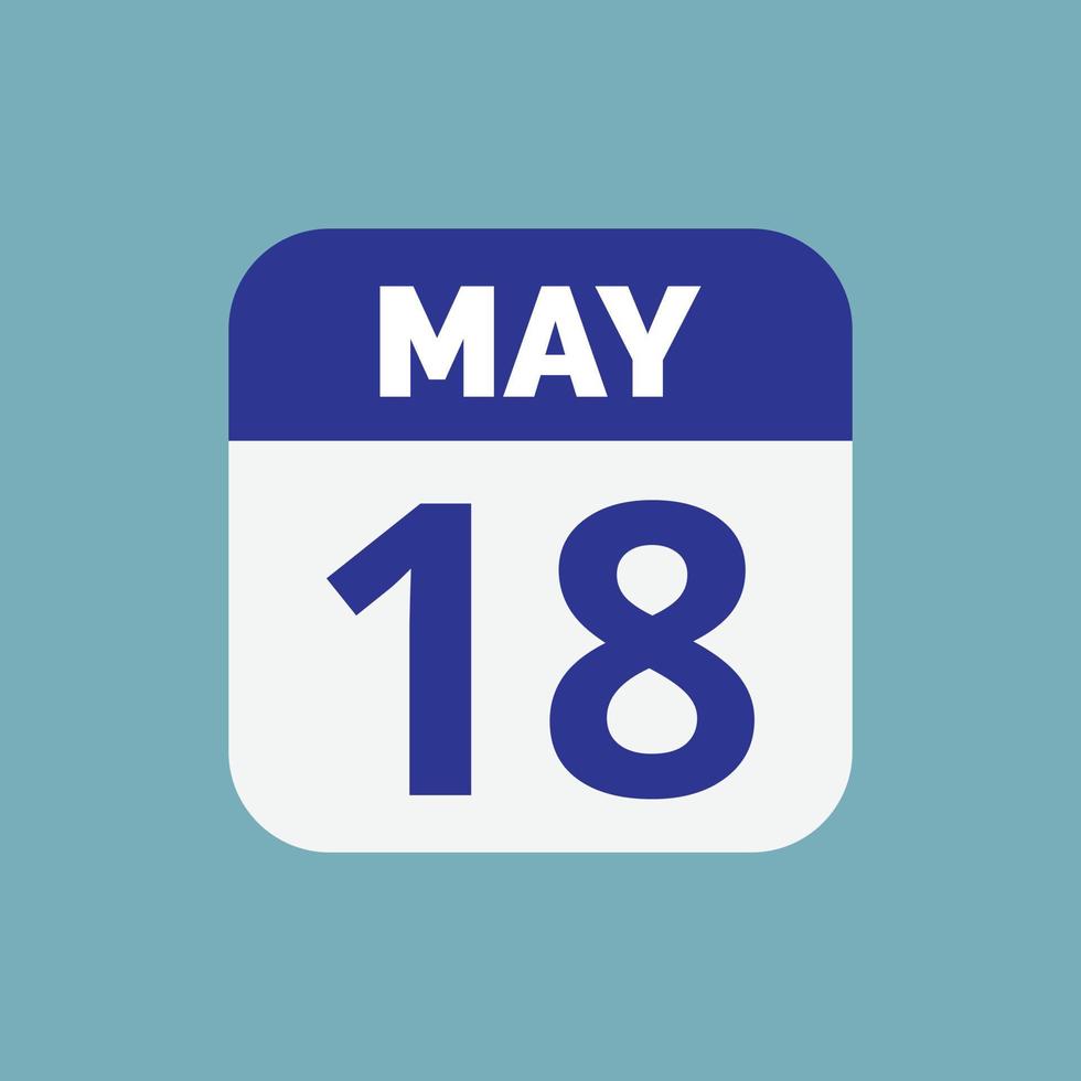 icono de fecha de calendario del 18 de mayo vector