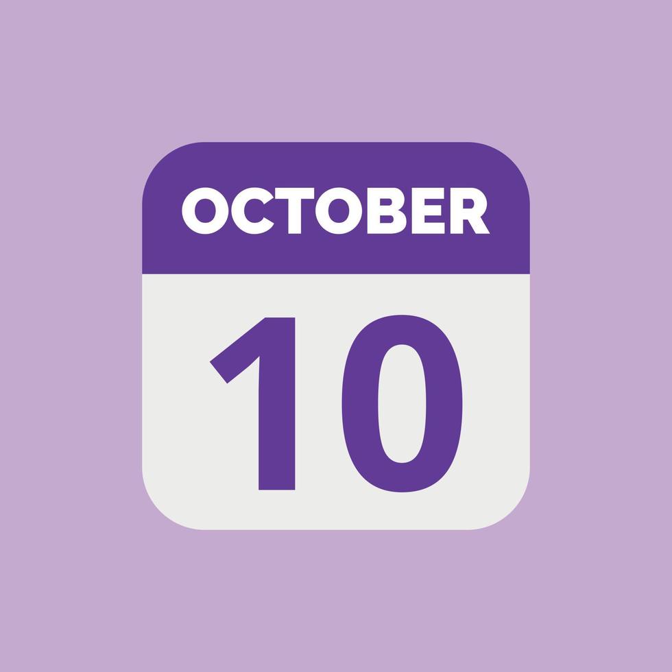 icono de fecha de calendario del 10 de octubre vector