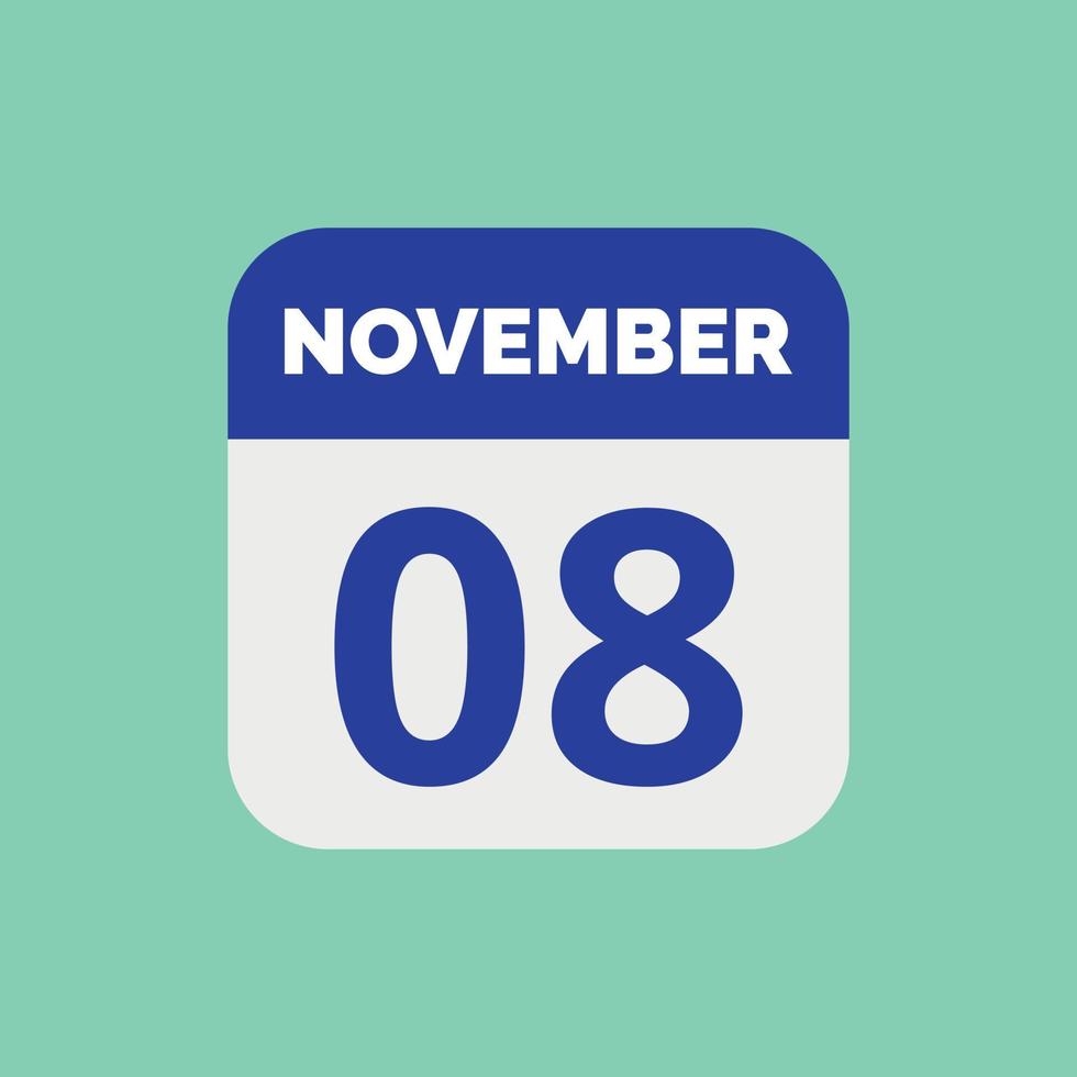 icono de fecha de calendario del 8 de noviembre vector