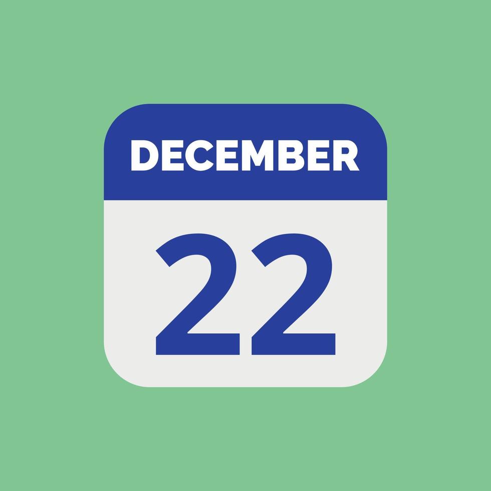 December 22 Calendar Date Icon vector