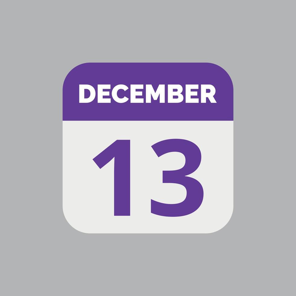 icono de fecha de calendario del 13 de diciembre vector