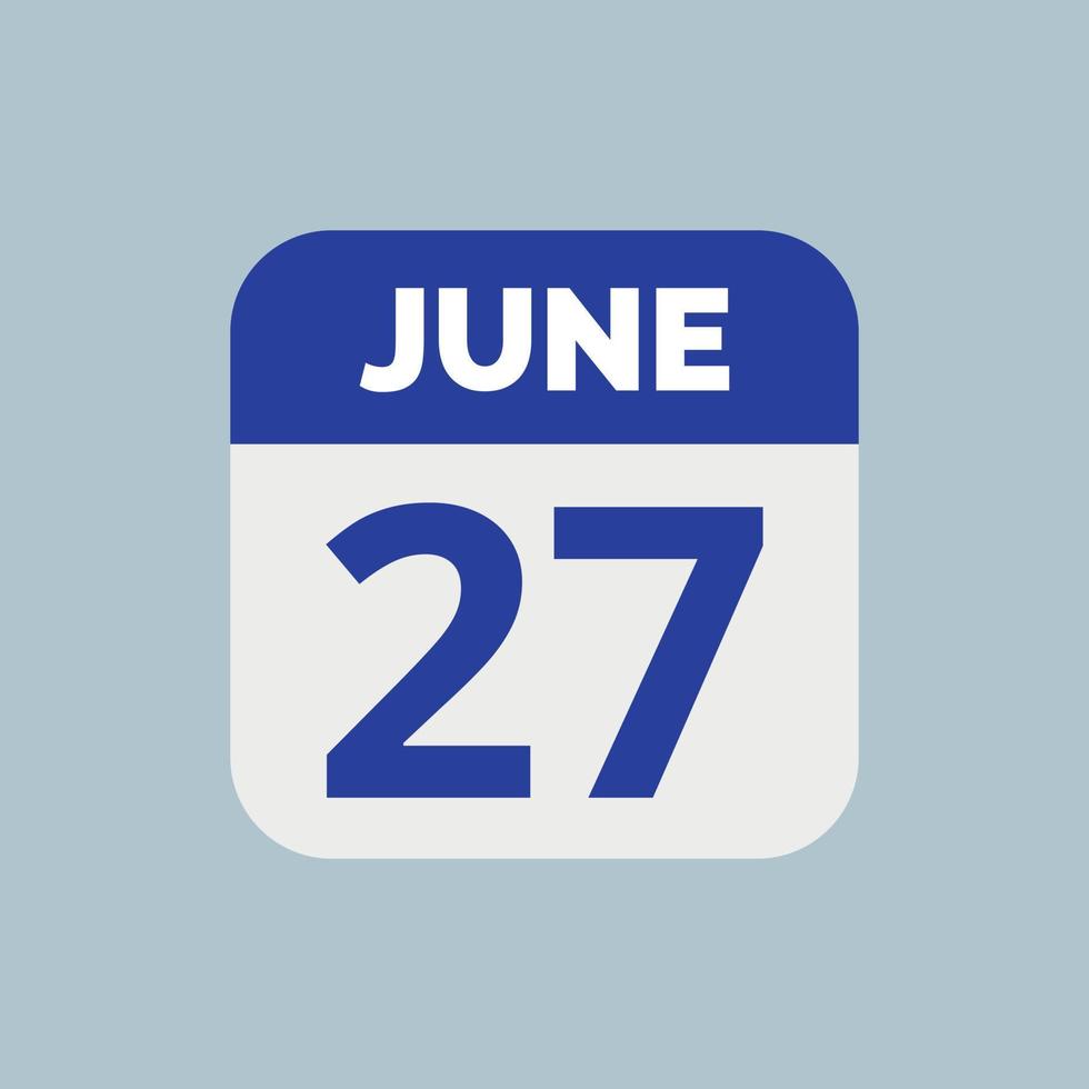 June 27 Calendar Date Icon vector