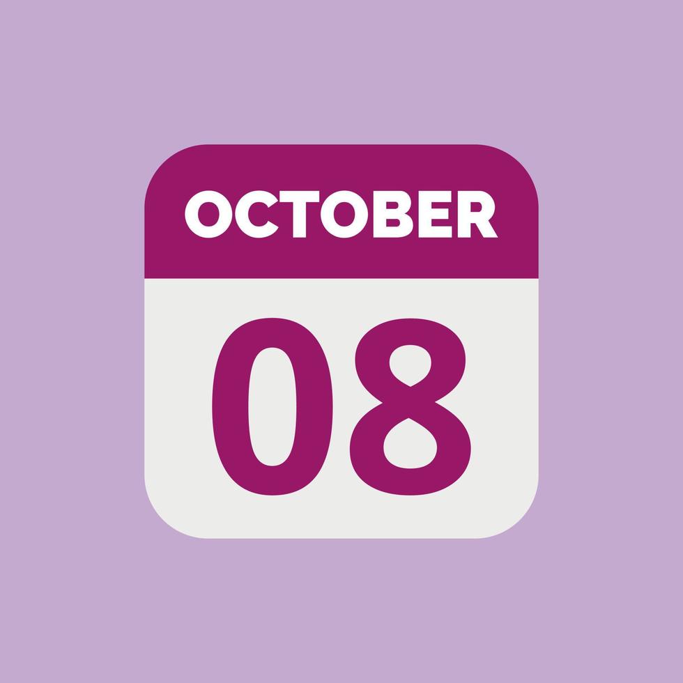 October 8 Calendar Date Icon vector