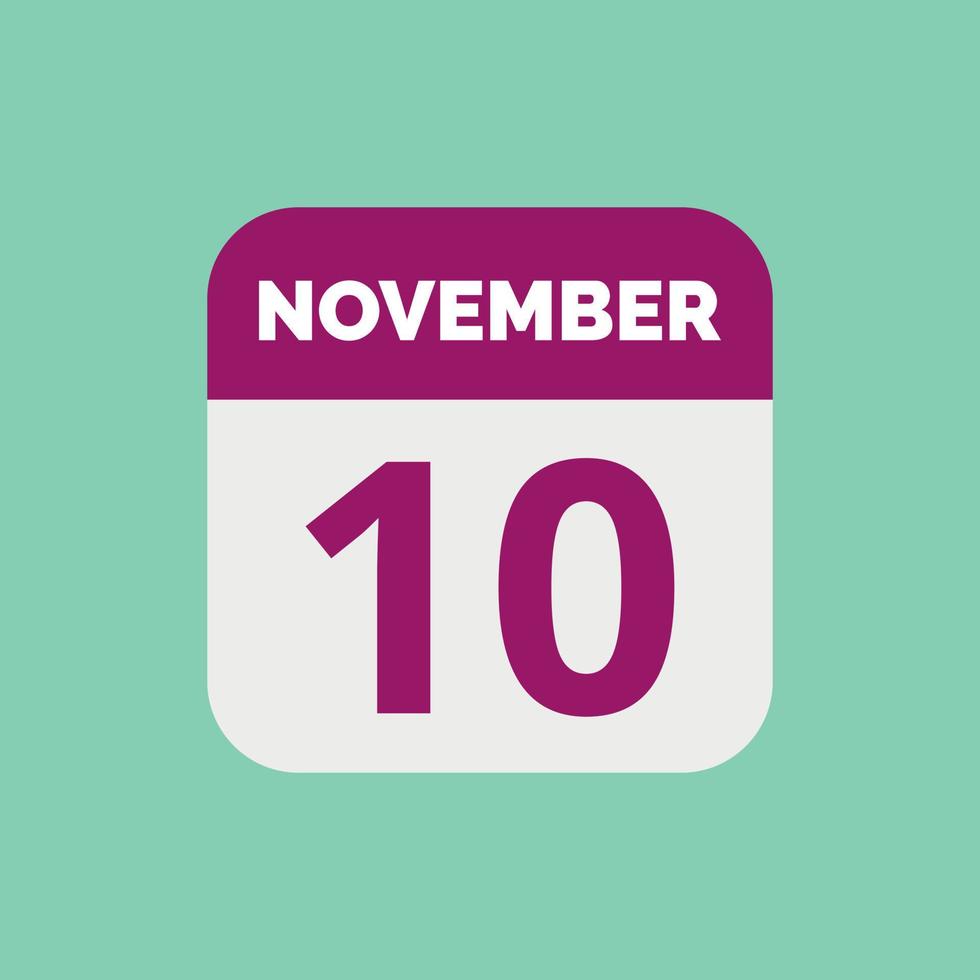 November 10 Calendar Date Icon vector