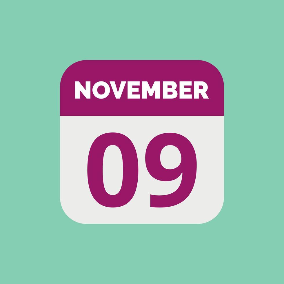 November 9 Calendar Date Icon vector