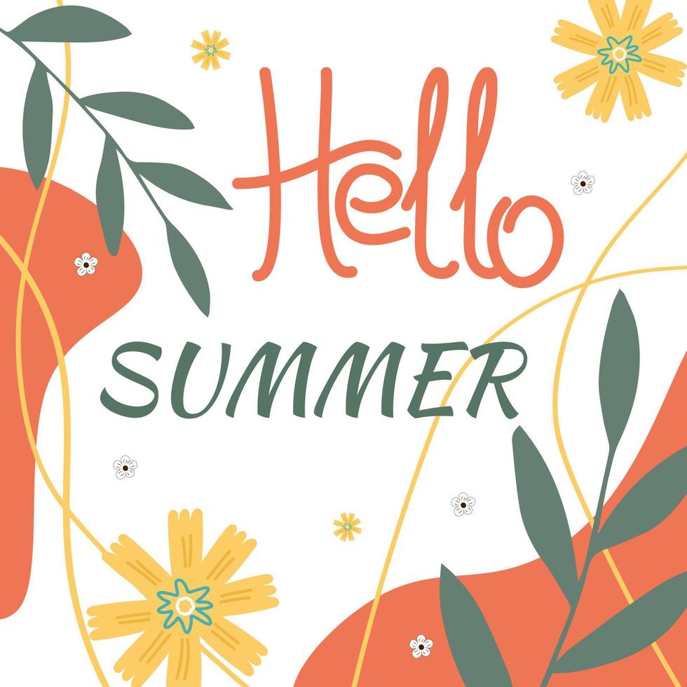 Summer sale banner. Summers flowers and abstract shape. vector