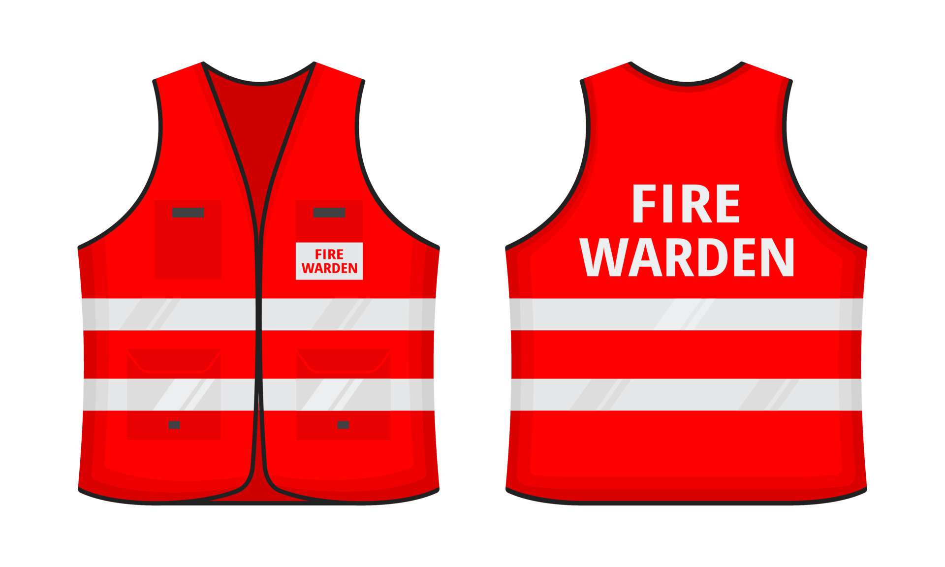 Safety reflective vest with label FIRE WARDEN tag flat style design