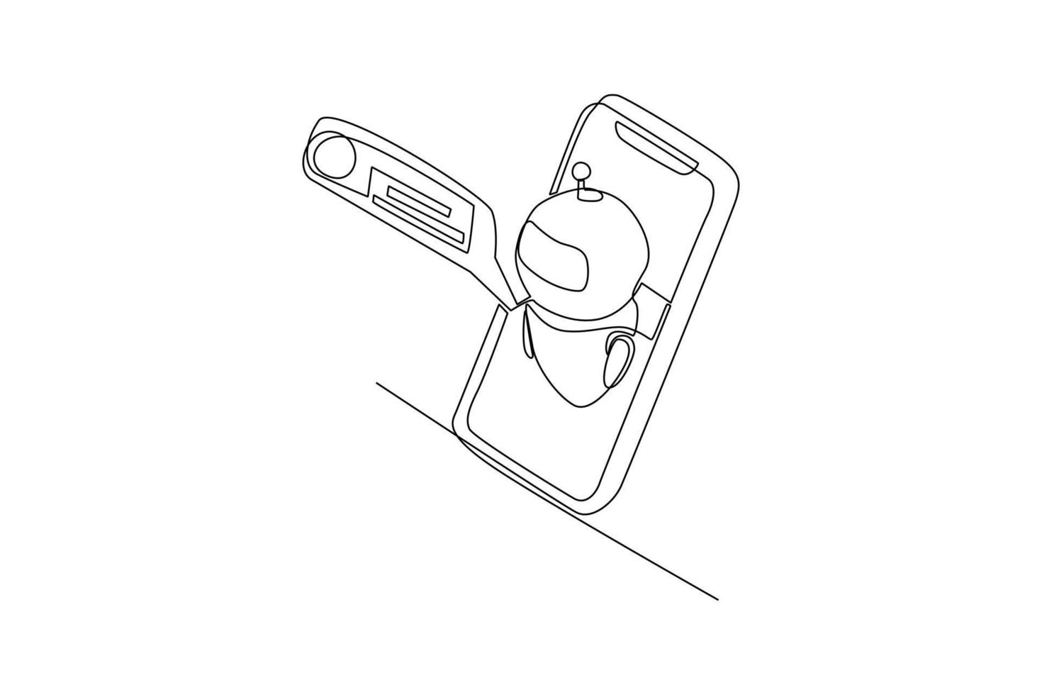 Single one line drawing chat with the robot. Smartphone and laptop. Chatbot concept. Continuous line draw design graphic vector illustration.
