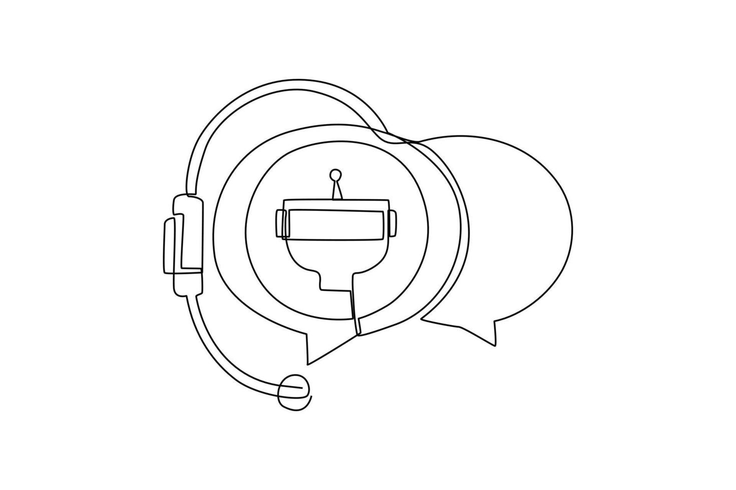 soltero uno línea dibujo charla con el robot. teléfono inteligente y ordenador portátil. chatbot concepto. continuo línea dibujar diseño gráfico vector ilustración.