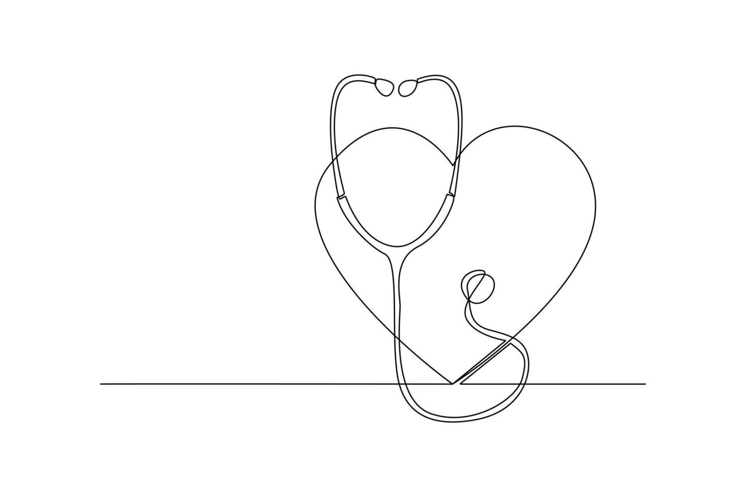 Continuous one line drawing stethoscope and heart. World hypertension day concept. Single line draw design vector graphic illustration.