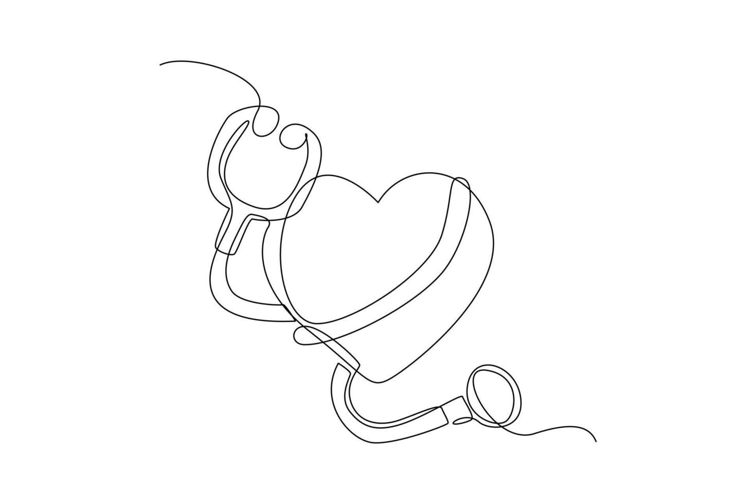 Continuous one line drawing stethoscope and heart. World hypertension day concept. Single line draw design vector graphic illustration.