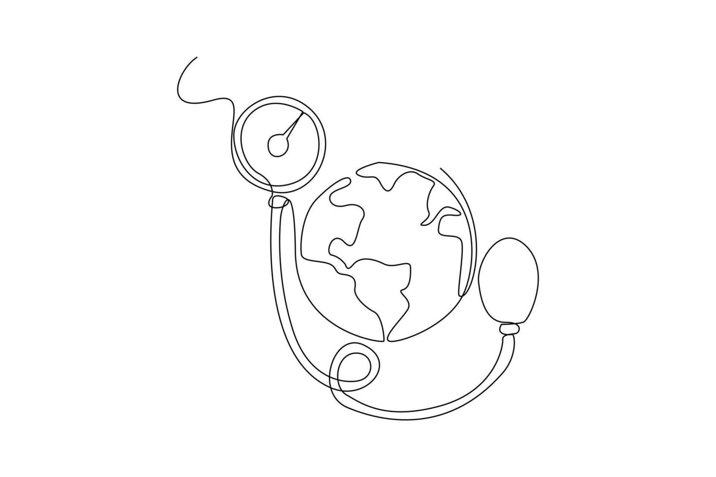 Continuous one line drawing sphygmomanometer. World hypertension day concept. Single line draw