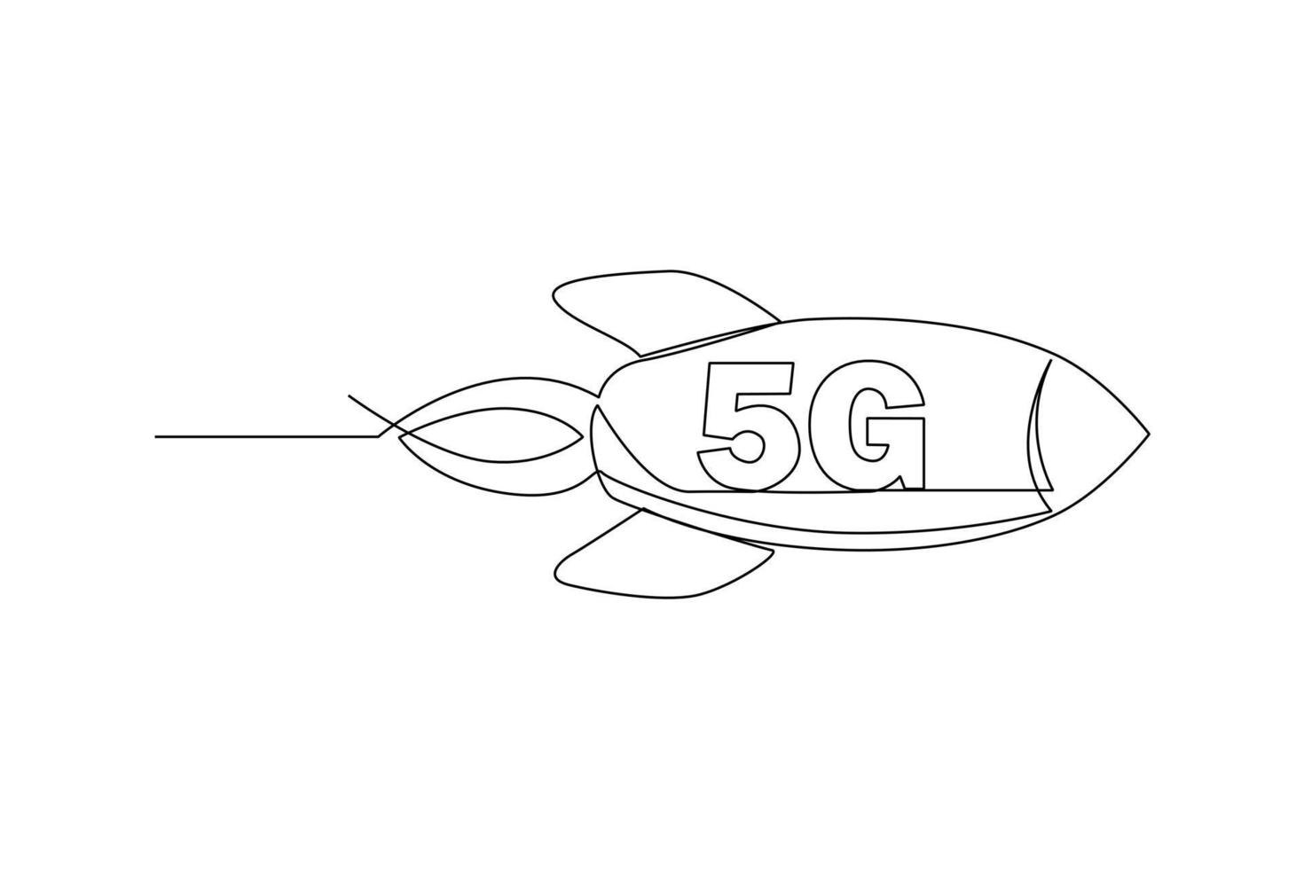 Single one line drawing flying rocket 5G technology. 5G technology concept. Continuous line draw design graphic vector illustration.