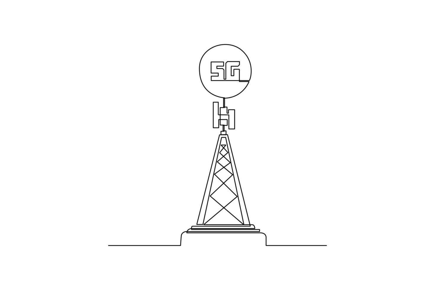 Single one line drawing 5G base transceiver station. 5G technology concept. Continuous line draw design graphic vector illustration.