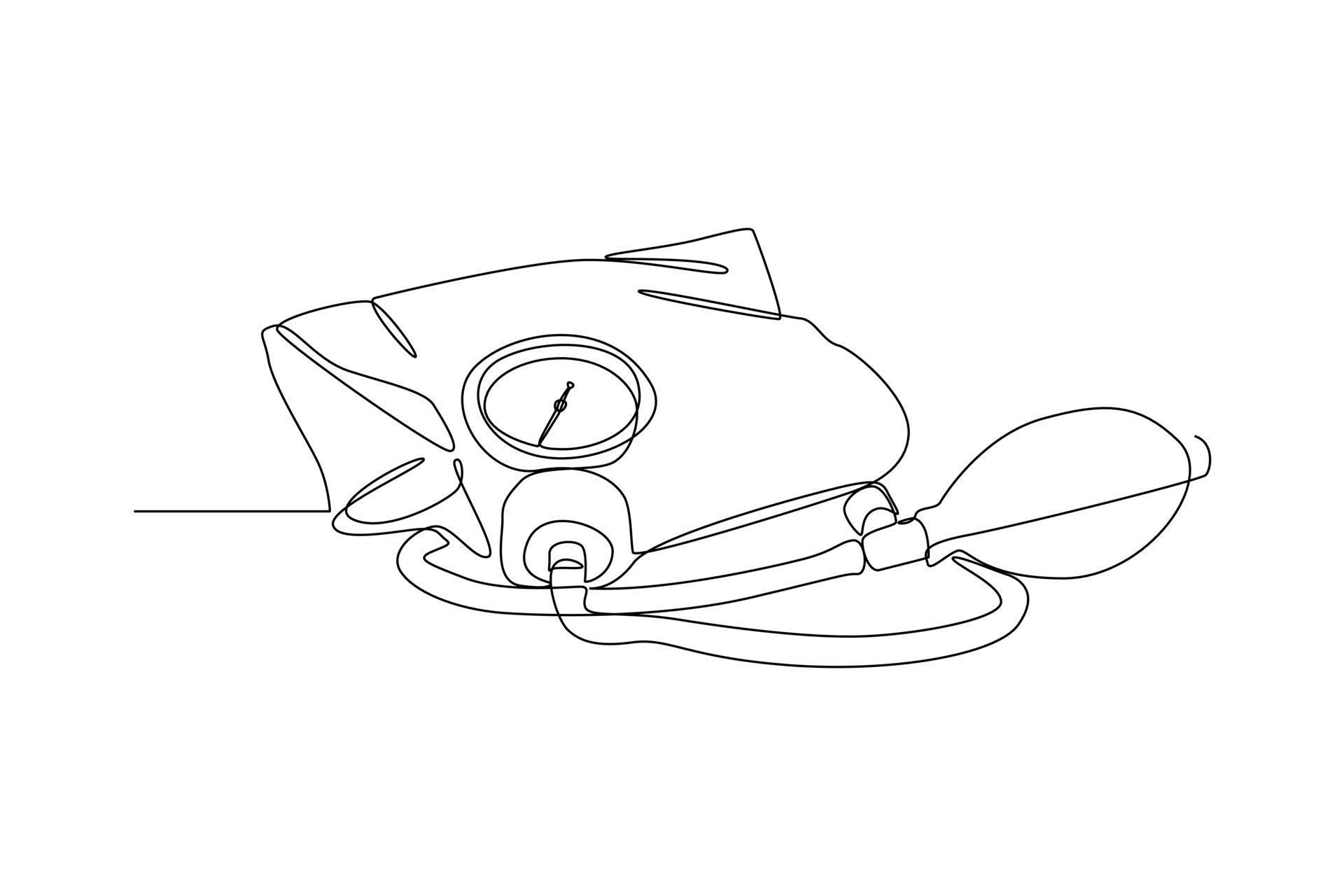 Continuous one line drawing sphygmomanometer. World hypertension day concept. Single line draw