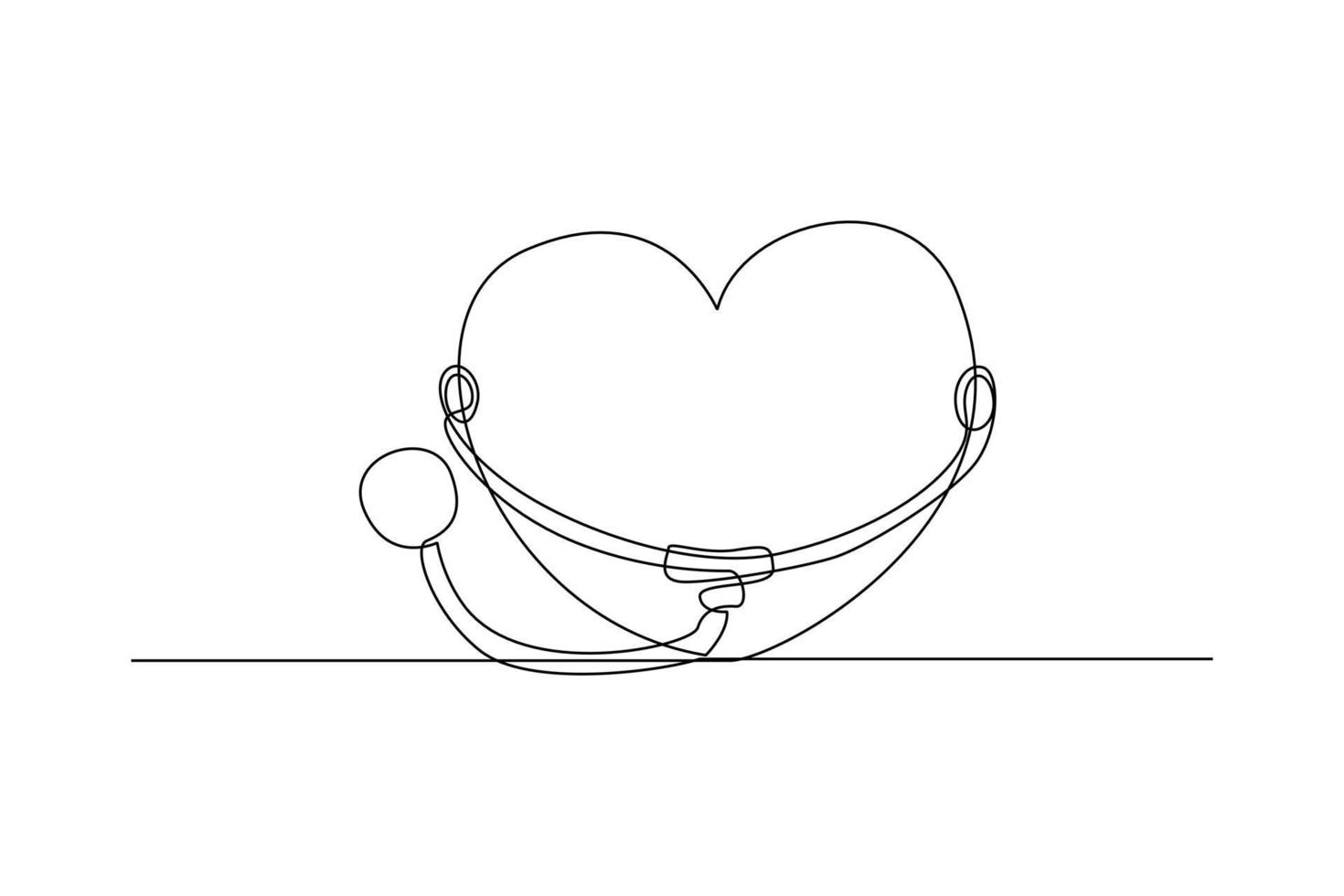 Continuous one line drawing stethoscope and heart. World hypertension day concept. Single line draw design vector graphic illustration.