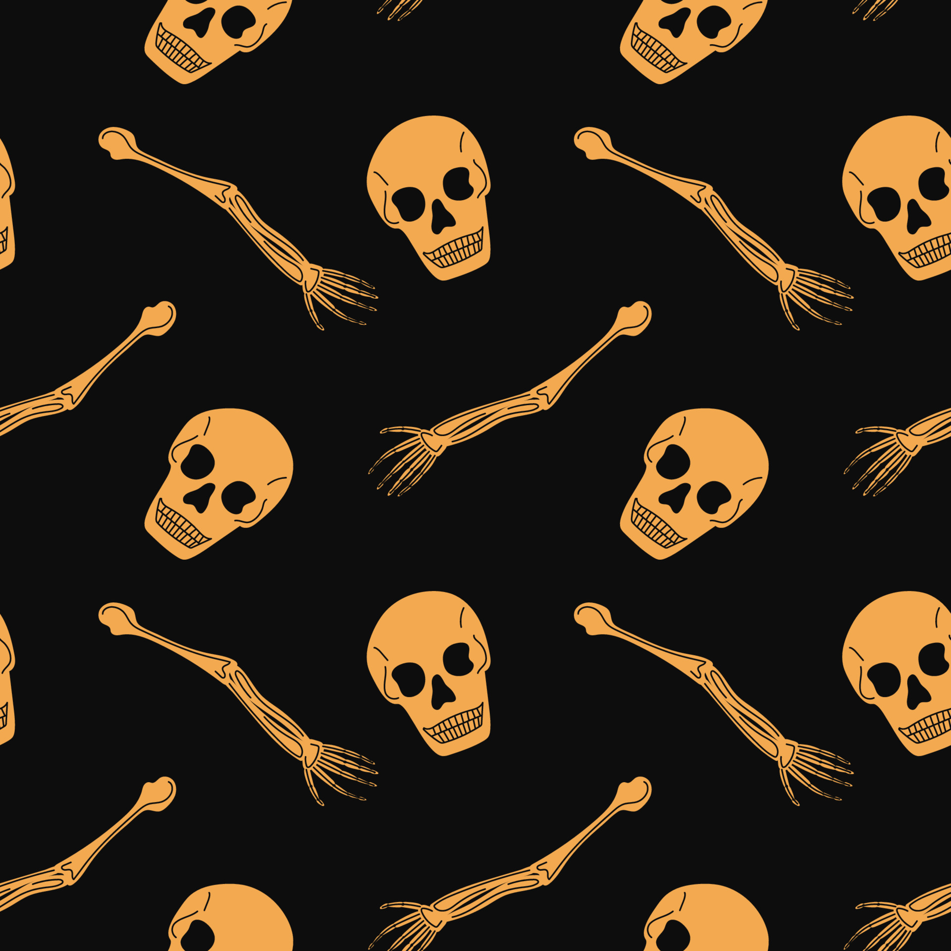 Seamless pattern with human skulls and bones. Vector background with
