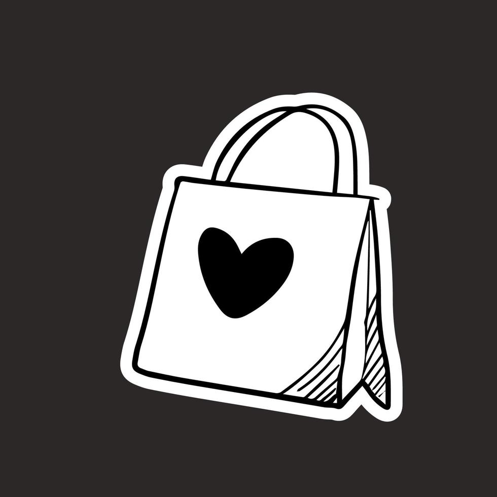 Doodle style shopping bag sticker on black background vector
