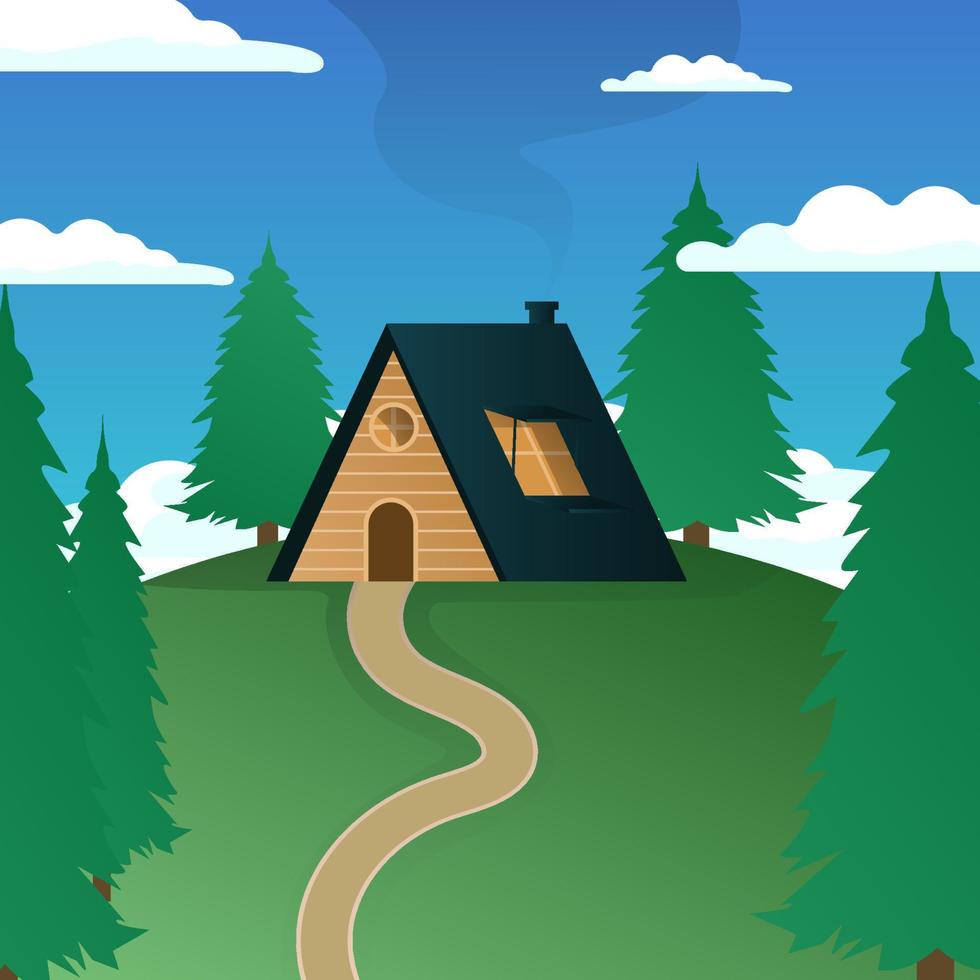 House on hill scenery vector design