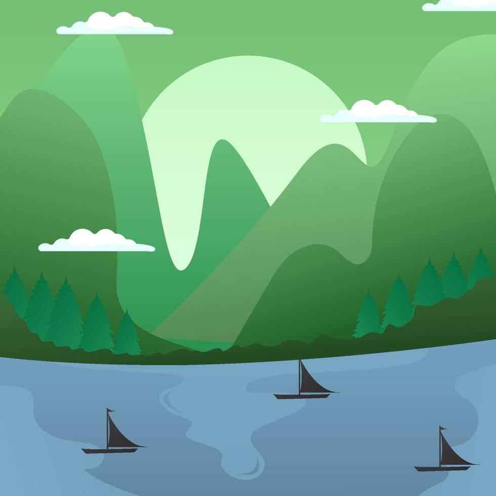 Mountain and river landscape scenery vector