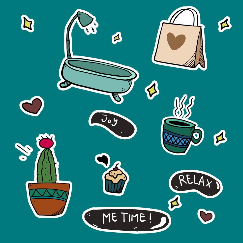 Hand drawn me time sticker set vector illustration