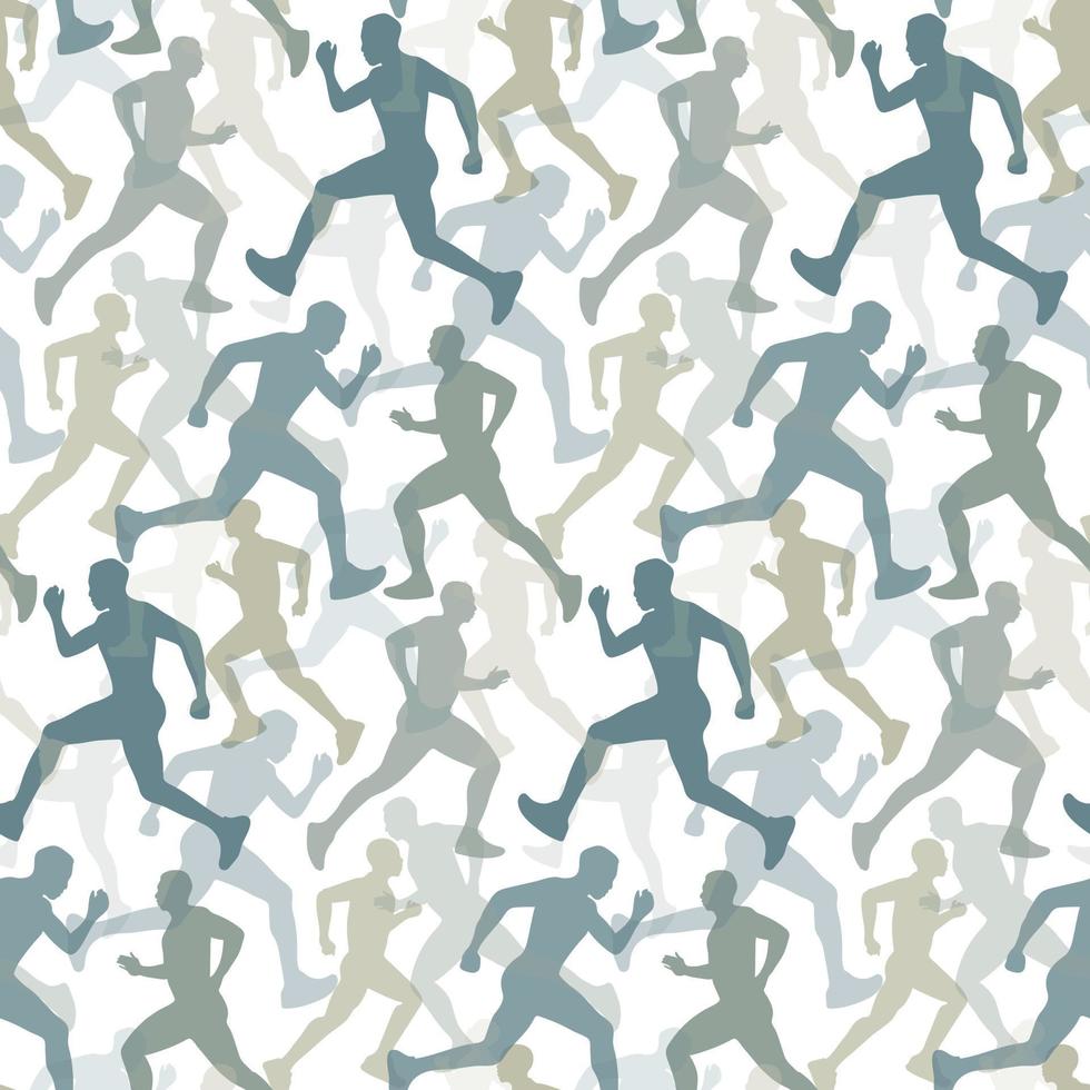 A pattern of silhouettes of people running in different directions. Running a marathon, people running, a colorful poster. Vector illustration. Printing on textiles and paper. Background for flyers