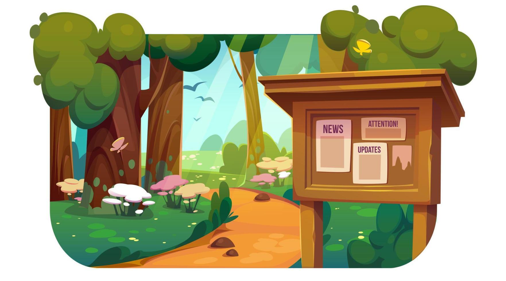 Cartoon summer park with announcement board vector