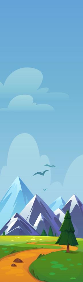 Cartoon mountain road and pine trees vector