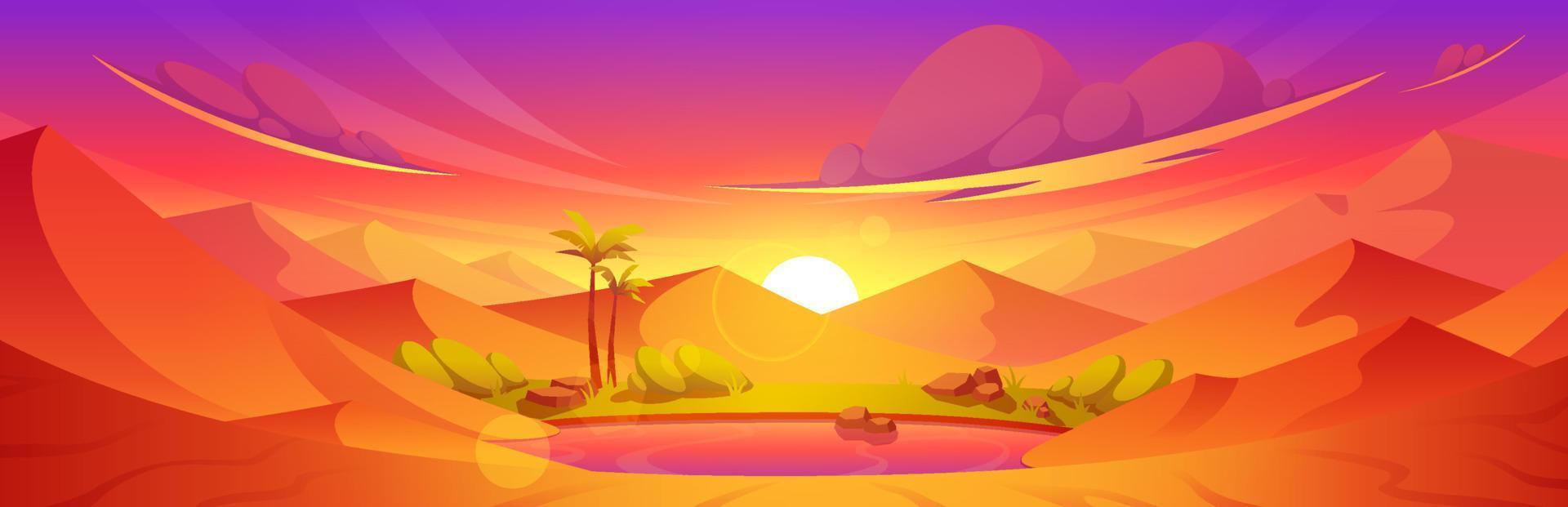 Sunrise in egyptian desert oasis vector landscape