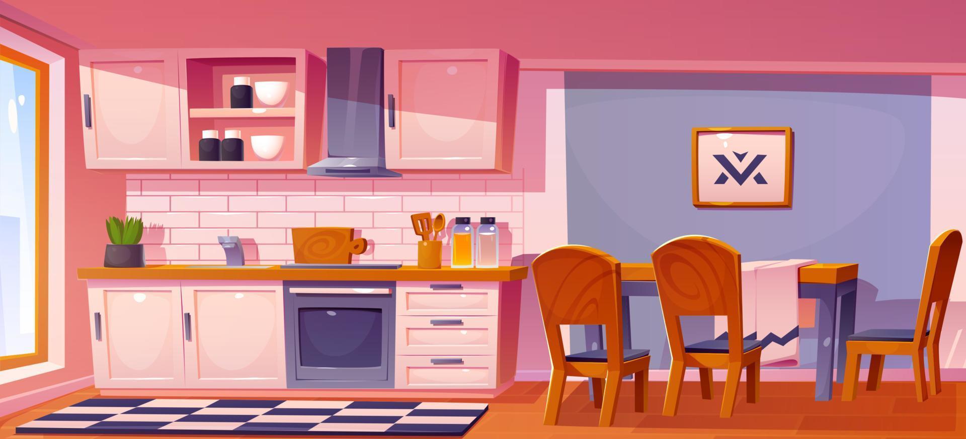 dibujos animados cocina interior con mesa en vector