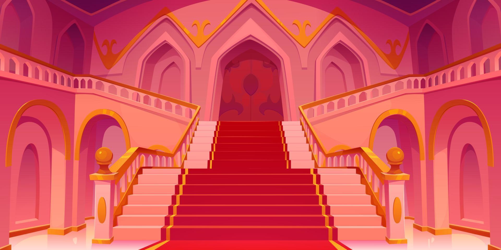 medieval castillo real salón interior con escalera vector