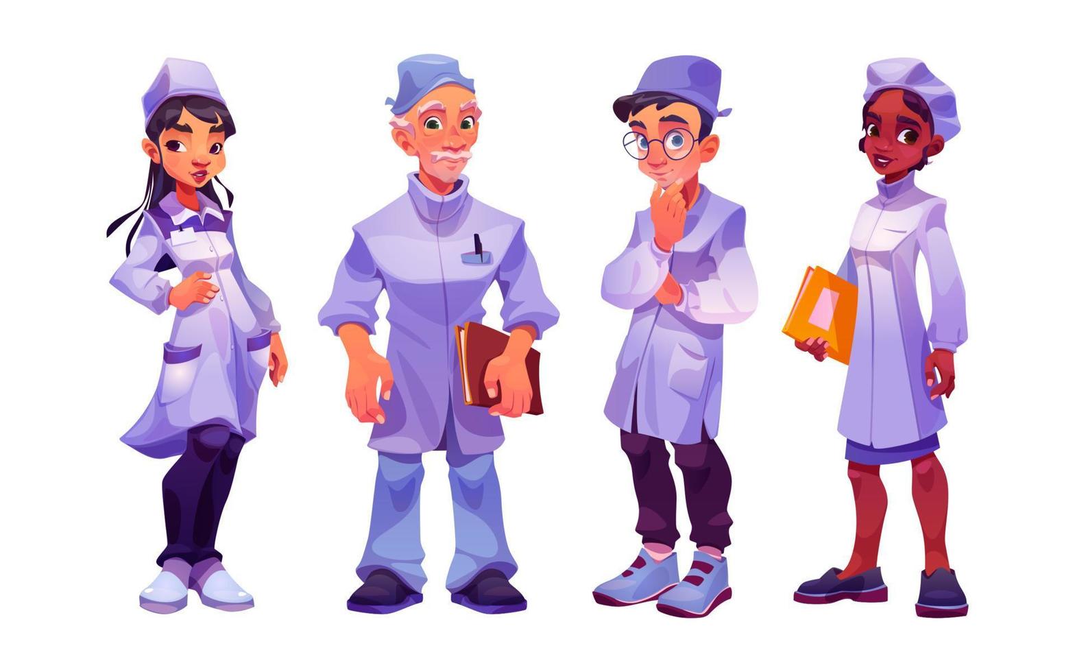 dibujos animados conjunto de médico personal aislado en blanco vector