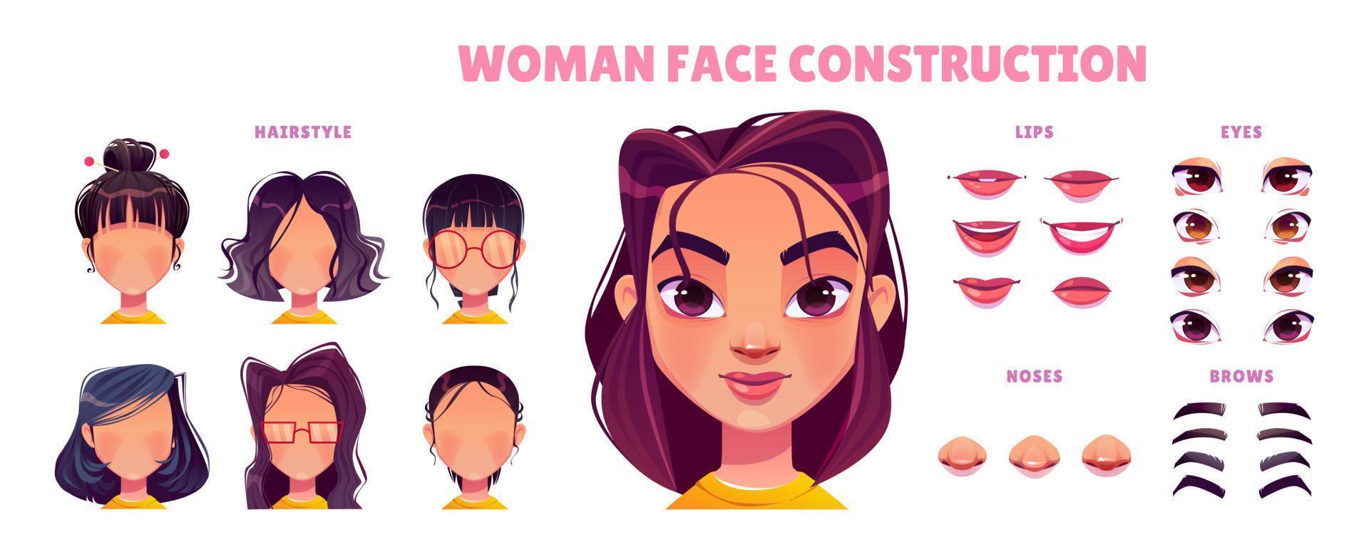 Caucasian young woman face construction set vector