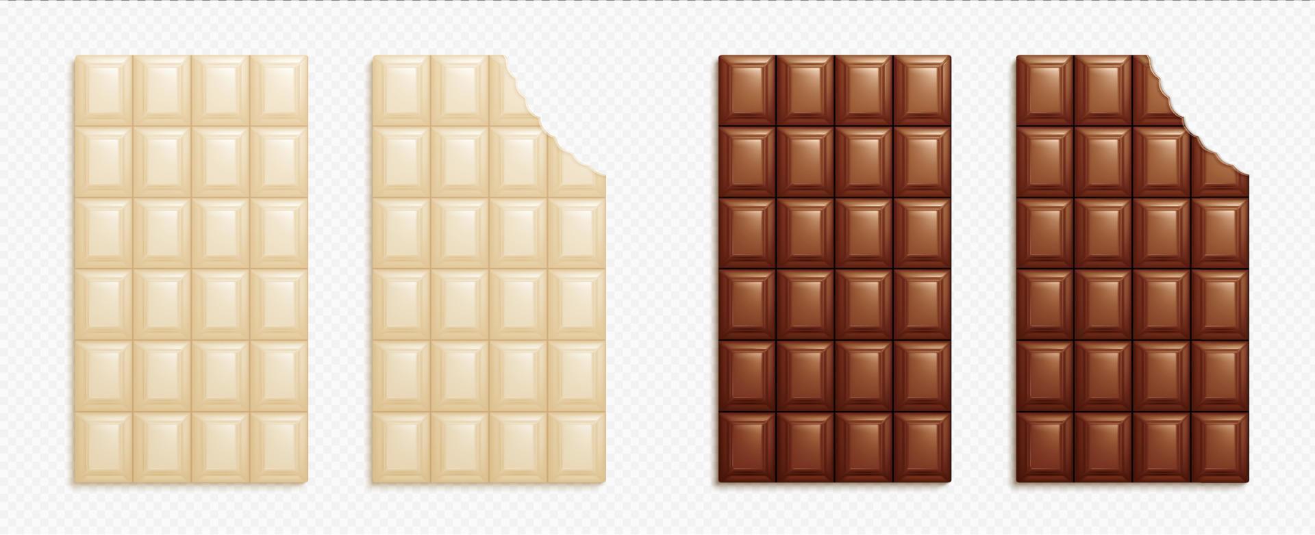 Dark and white chocolate bars with bites vector