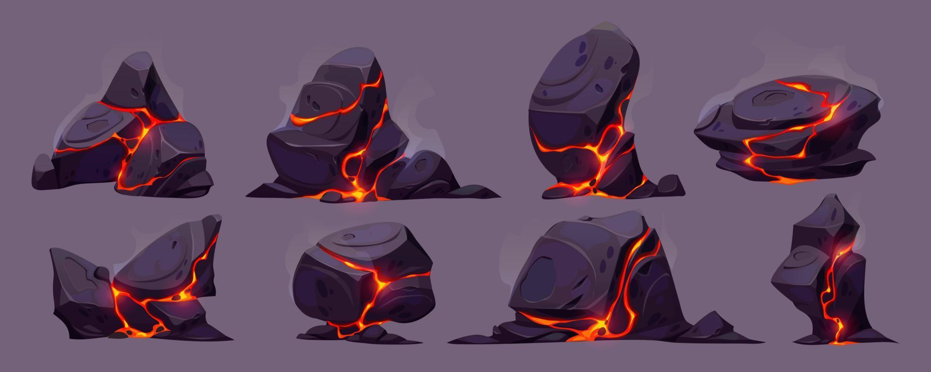 Lava rock with crack and light texture cartoon vector