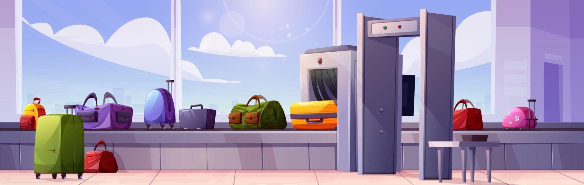 Baggage belt passing security control at airport vector