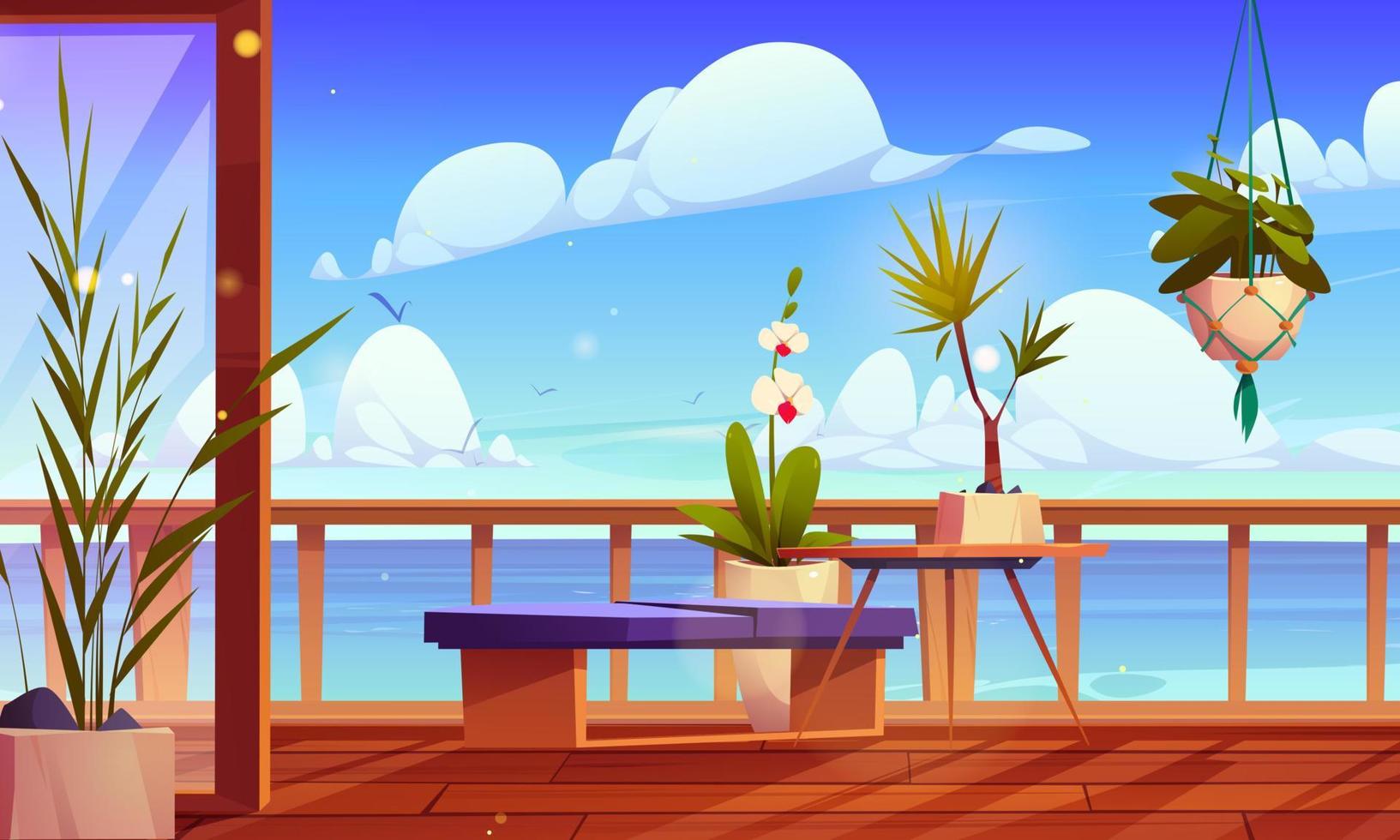 Beach house balcony with Mediterranean seascape vector
