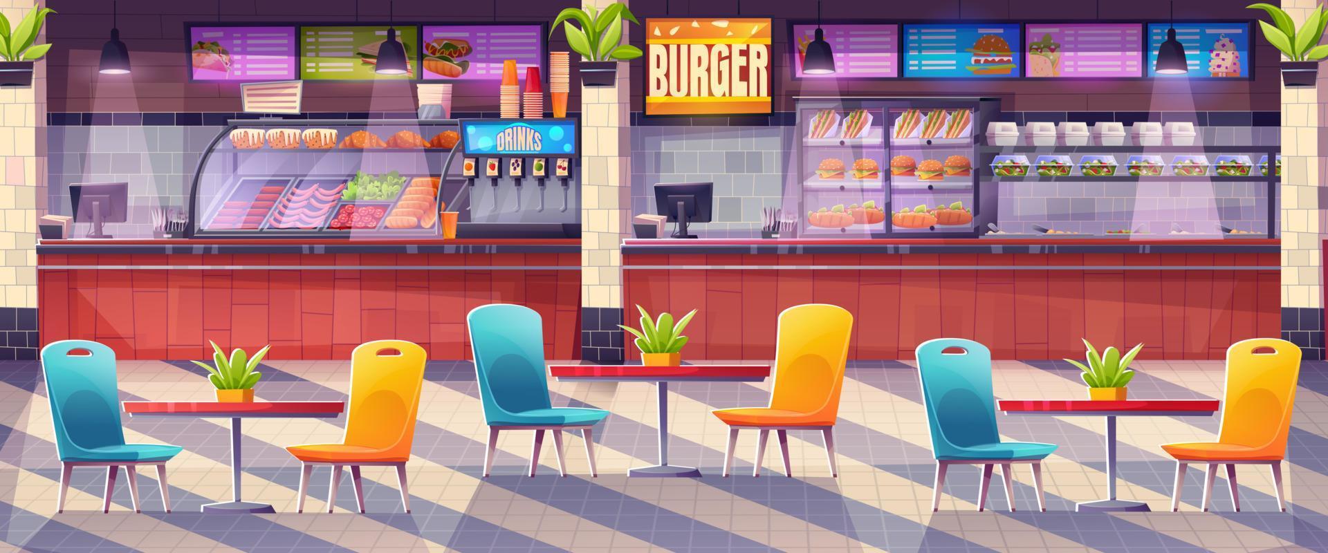 Cartoon food court interior design vector