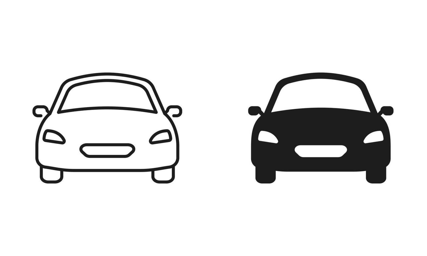 Car Line and Silhouette Black Icon Set. Classic Automotive Pictogram. Auto Vehicle Transport Outline and Solid Symbol Collection on White Background. Automobile Sign. Isolated Vector Illustration.