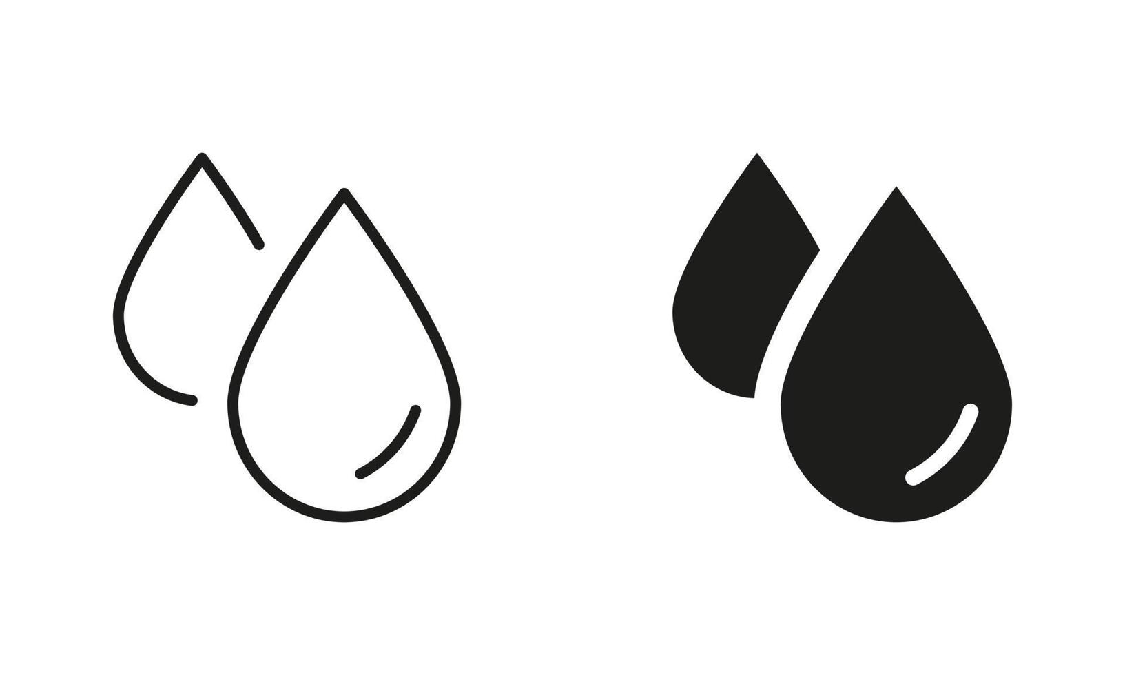 Water Drops Silhouette and Line Icon Set. Droplet of Water Pictogram Collection. Dripped Raindrop Sign. Vector Isolated Illustration.