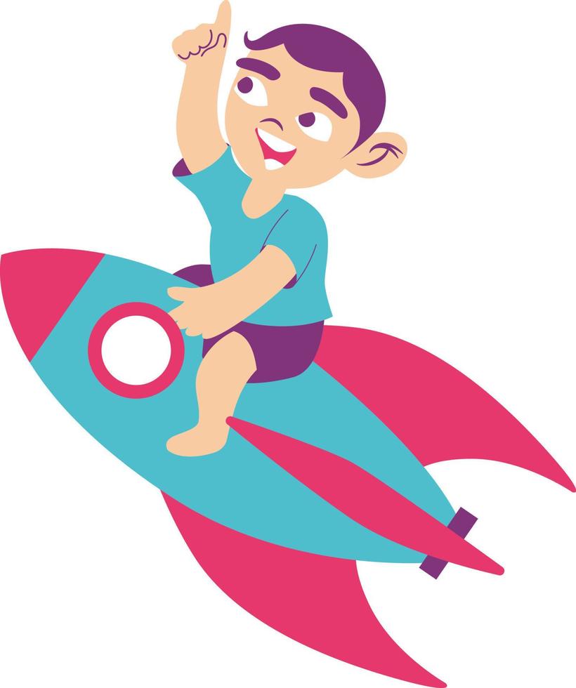 A Boy Riding A Rocket Illustration vector