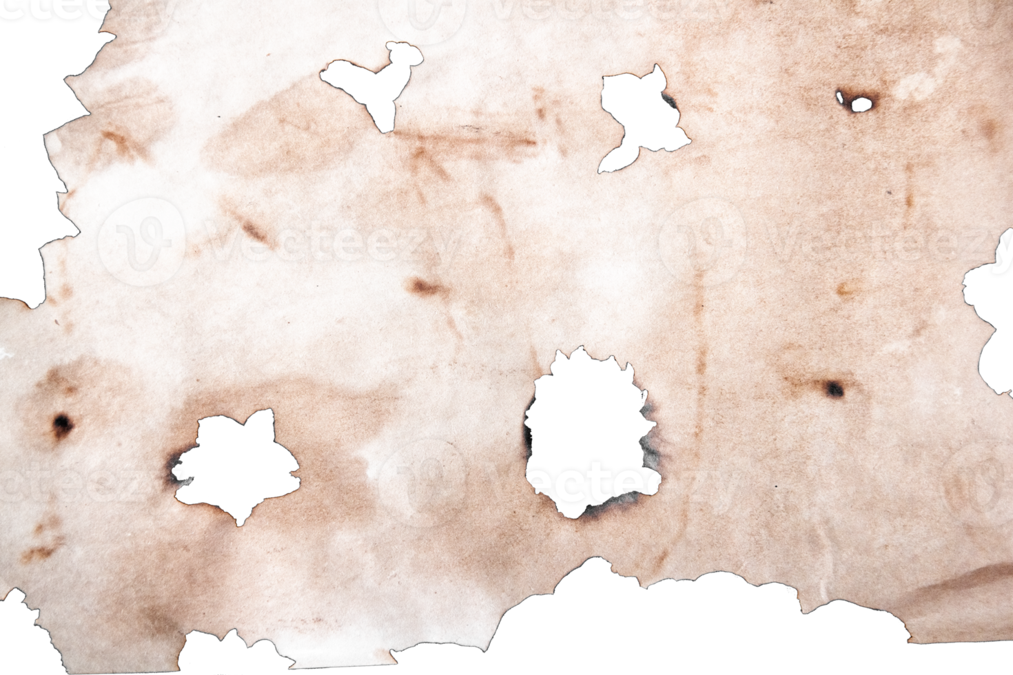 Several burnt holes in a sheet of paper on a white background. png